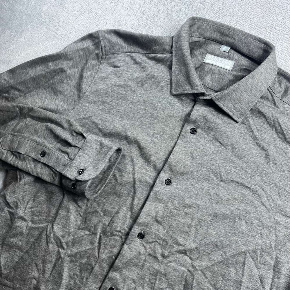 Ash & Erie Mens Large Gray Nice Stuff Long Sleeve Knit Button Down Shirt